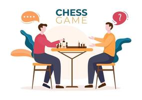 illustration de fond de dessin animé de jeu d'échecs avec deux personnes assises l'une en face de l'autre et jouant pour une activité de passe-temps dans un style plat vecteur