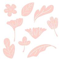 ensemble de feuilles botaniques doodle fleurs sauvages vecteur