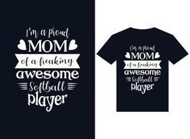 je suis une fière maman d'un design de t-shirt de joueur de softball génial vecteur