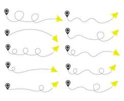 ensemble d'itinéraire d'avion en papier en pointillés vecteur