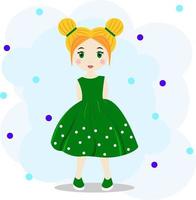 petite fille rousse mignonne dans une robe verte à pois blancs vecteur