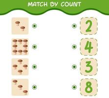 match par nombre de champignons de dessin animé. match et jeu de comptage. jeu éducatif pour les enfants d'âge préscolaire et les tout-petits vecteur