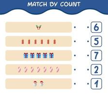 match par nombre de dessins animés de noël. . match et jeu de comptage. jeu éducatif pour les enfants d'âge préscolaire et les tout-petits vecteur