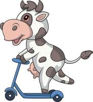 dessin animé mignon de vache sur un scooter vecteur