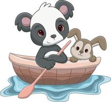 dessin animé mignon panda et lapin sur le bateau vecteur