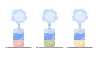 icône d'air humidificateur. ensemble de purificateurs à ultrasons microclimat pour la maison. humidité saine. illustration vectorielle moderne en style cartoon plat. vecteur