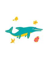 joli imprimé bébé dinosaure. ichthyosaurus dans un style plat dessiné à la main. design pour la conception de cartes postales, affiches, invitations et textiles vecteur