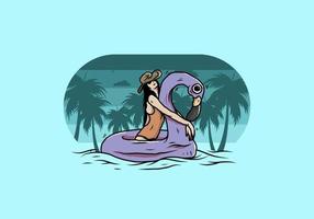 fille portant un chapeau de plage dans une bouée de sauvetage gonflable flamingo illustration vecteur