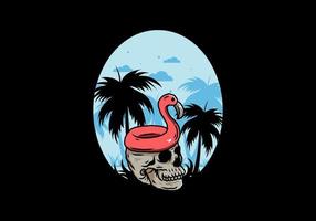 la bouée de sauvetage flamingo est au-dessus de l'illustration du crâne vecteur