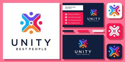 unité de personnes de la communauté groupe de lieu humain création de logo moderne coloré avec modèle de carte de visite vecteur