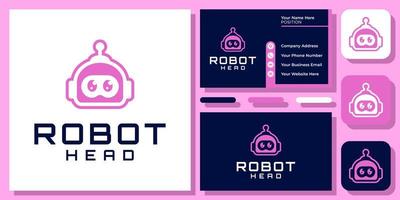 tête robot bot cyborg machine création de logo d'intelligence artificielle intelligente avec modèle de carte de visite vecteur