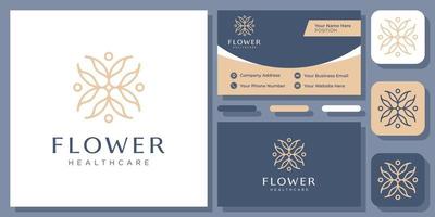 élégant fleur feuille soins de santé nature décoration florale vecteur médical création de logo avec carte de visite