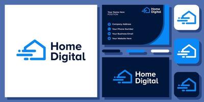 conception de logo vectoriel moderne abstrait de construction simple de technologie de maison numérique à la maison avec carte de visite