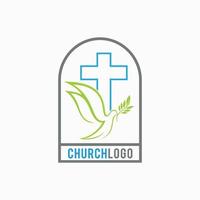 logo de l'église avec concept de croix et de colombe pour l'église chrétienne vecteur