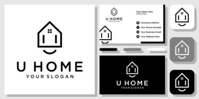 lettre initiale u accueil maison propriété immobilière création de logo simple moderne avec modèle de carte de visite vecteur