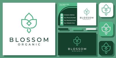 fleur plante simple fleur nature feuille verte création de logo moderne minimal avec modèle de carte de visite