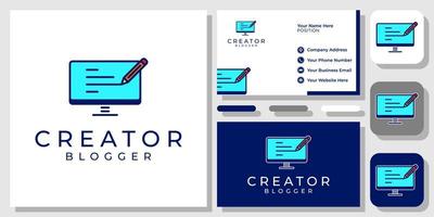 écrivain moniteur crayon stylo blogueur article écrire éducation icône logo design avec modèle de carte de visite vecteur