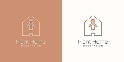 maison plante feuille nature maison décoration pot fleur jardin floral simple contour vecteur logo création
