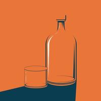 ombre de bouteille avec verre sur fond isolé, illustration vectorielle. vecteur