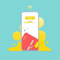 conception de smartphone de vecteur, paiement en ligne sur smartphone avec carte de crédit, illustration de marketing numérique en ligne. vecteur