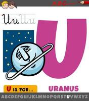 lettre u de l'alphabet avec la planète uranus de dessin animé vecteur