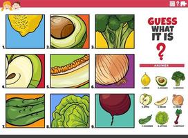 devinez le jeu éducatif de fruits et légumes de dessin animé vecteur