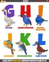 alphabet éducatif serti de personnages animaux d'oiseaux de dessin animé vecteur