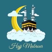 conception d'affiche hajj mabrour avec bâtiment kaaba et beaux nuages