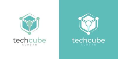 logo de technologie de cube de boîte hexagonale moderne avec des points de connexion vecteur