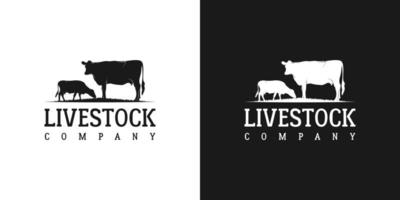 ferme d'élevage grange bovins angus vache logo design vecteur