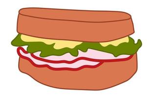 icône de couleur vectorielle plate sandwich au jambon pour les applications et le site Web