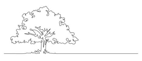 dessin au trait continu du concept environnemental de grand arbre vecteur