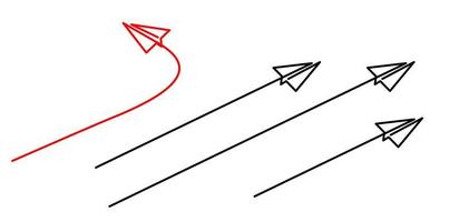 dessin en ligne continu de papier d'avion volant dans une direction différente vecteur