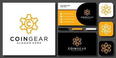 crypto monnaie engrenage bitcoin argent technologie numérique entreprise création de logo vectoriel avec carte de visite