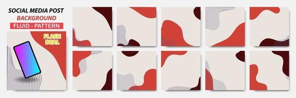 collection de jeux de mise en page de bannière carrée en combinaison de couleur rouge avec motif de ligne de points vecteur