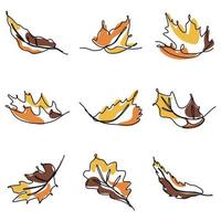 ensemble d'illustration continue d'une ligne de feuille d'arbre d'automne vecteur