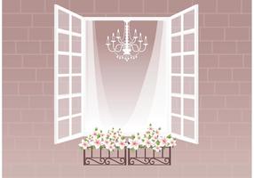 Fenêtre gratuite avec vecteur de rideaux et de fleurs