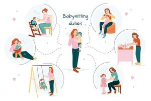 composition infographique des fonctions de baby-sitter vecteur