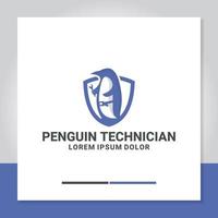 vecteur de conception de logo de technicien de pingouin pour le service, l'atelier, la plomberie