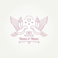 couple de colombes d'oiseaux blancs avec dessin au trait coeur brillant modèle de logo simple illustration vectorielle. mariage, mariage, concept de logo romantique vecteur