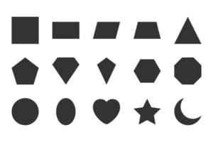 ensemble de vecteurs de formes de base. collection géométrique. cercle, rectangle, carré, ellipse, hexagone, octogone, étoile, triangle, lune sur fond blanc. vecteur