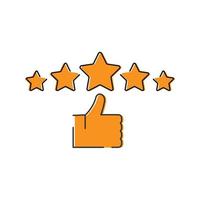 cinq étoiles et main, avis client, icône d'évaluation de la qualité vecteur