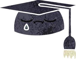 chapeau de graduation de dessin animé de style illustration rétro vecteur