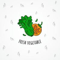 main dessiner des légumes frais pour le logo de la ferme vecteur