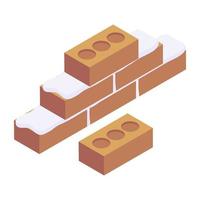 matériau de construction, icône isométrique de briques vecteur