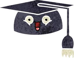 chapeau de graduation de dessin animé de style illustration rétro vecteur