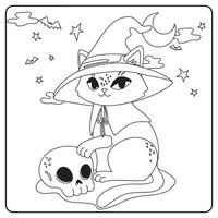 coloriage chat d'halloween pour les enfants vecteur