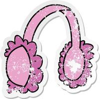 autocollant en détresse dessin animé doodle de cache-oreilles roses vecteur