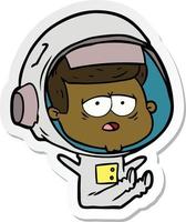 autocollant d'un astronaute fatigué de dessin animé vecteur