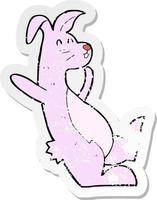 autocollant rétro en détresse d'un lapin rose de dessin animé vecteur
